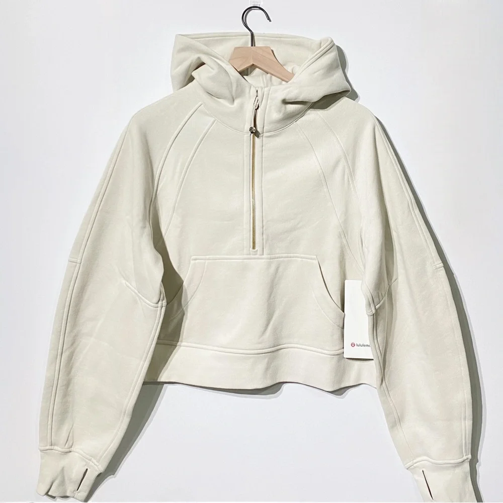 Lululemon Scuba Oversized Half Zip Hoodie BONE Gold Zip and Logo - Picture 1 of 7